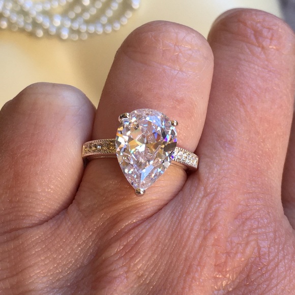 14k white gold pear diamond ring 5 CT 💍 wedding - Picture 9 of 16